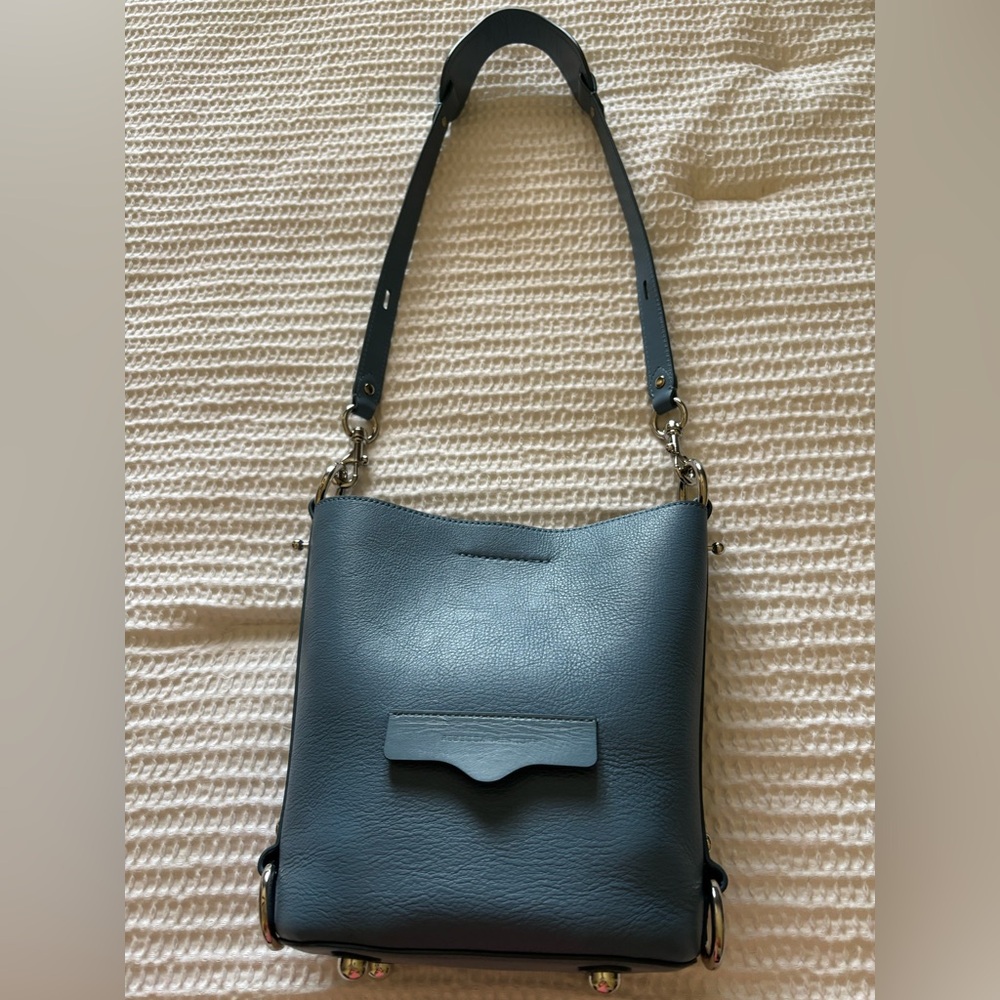 Rebecca Minkoff Utility Convertible Bucket Bag Elegant Blue Leather Shoulder Bag